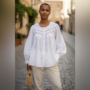 Torrid Cotton Blouse Sz 4X NWT Clip Dot Lace Trim CLOUD DANCER Top